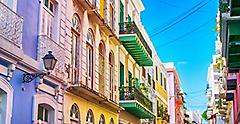 Old San Juan, Puerto Rico Cobblestone Street with Colorful Houses