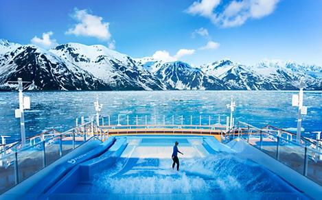Flowrider Onboard the Ovation of the Seas with Alaska Glacier View