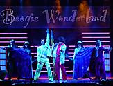 The performance crew of the Boogie Wonderland Cruise Show on stage in Majesty of the Seas