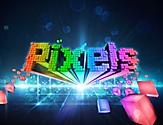 Logo for the Pixels original production show with the word in Rainbow pixels.