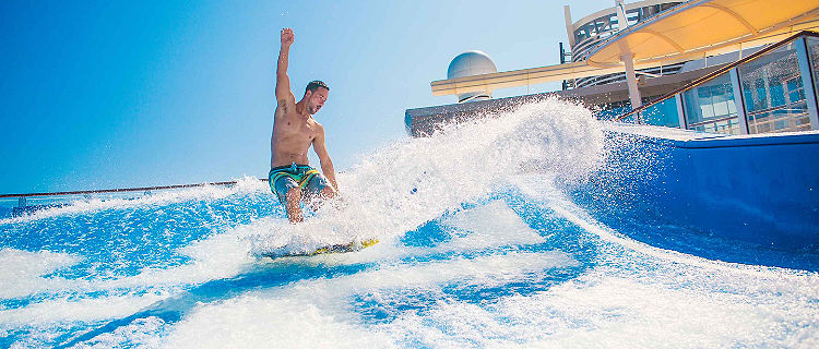 Man Splashing and Surfing on Flowrider 