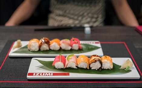 Two plates with sushi at Izumi on a Royal Caribbean cruise ship