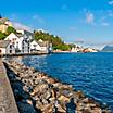 Rocks lining the sea wall in Alesund, Norway