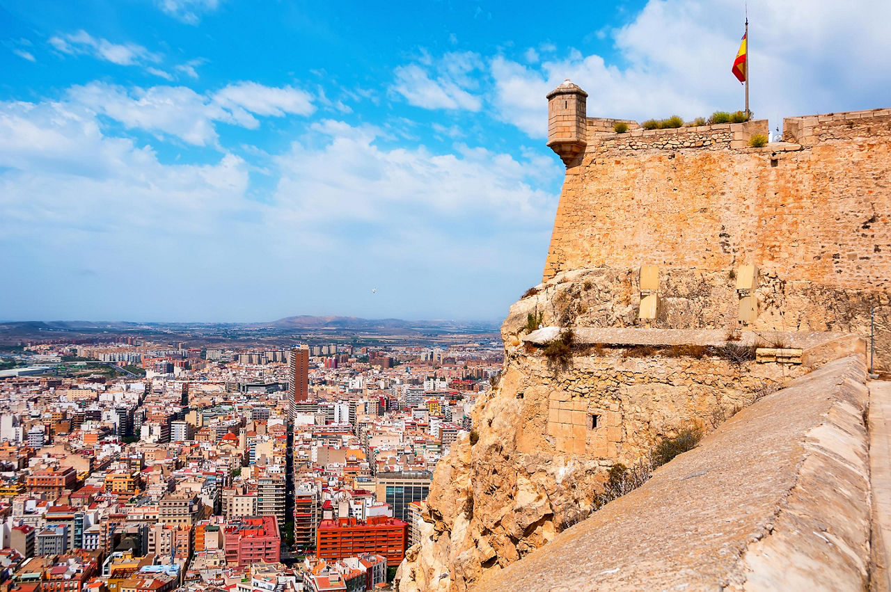 The Santa Barbara castle with a view of the city of Alicante, Spain in the background