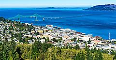 Aerial view of the sea town of Astoria. Oregon.