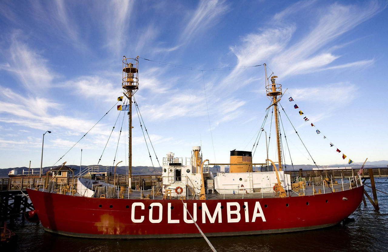 The retired Coast Guardf lightship Columbia in Astoria, Oregon