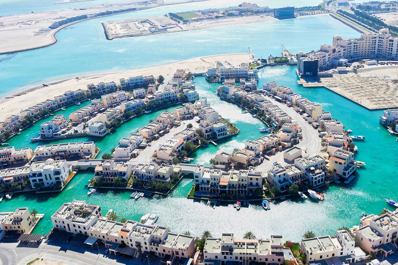 Aerial view of the floating city in Bahrain