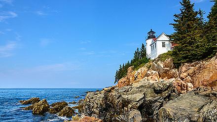 a lighthouse on the coast of Bar Harbor, Maine