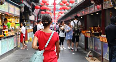 Shopping through asian markets in Beijing, China