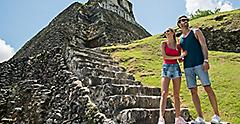 Couple Hiking through Ancient Ruins. Belize City.