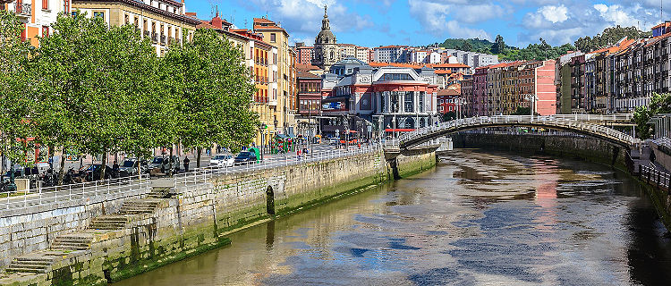 River Running Through City, Bilbao, Spain
