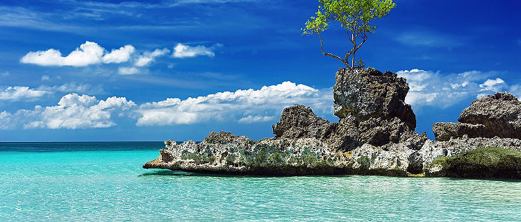 Willy's rock on the beach on Boracay Island, Philippines