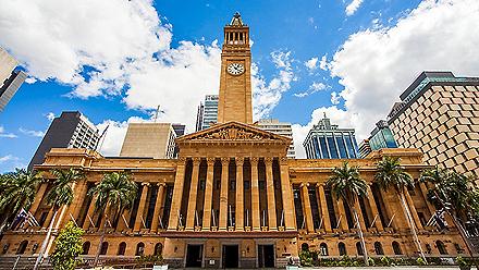The front of city hall in Brisbane, Australia 