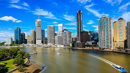 Aerial view of the Brisbane river with the skyline in the background