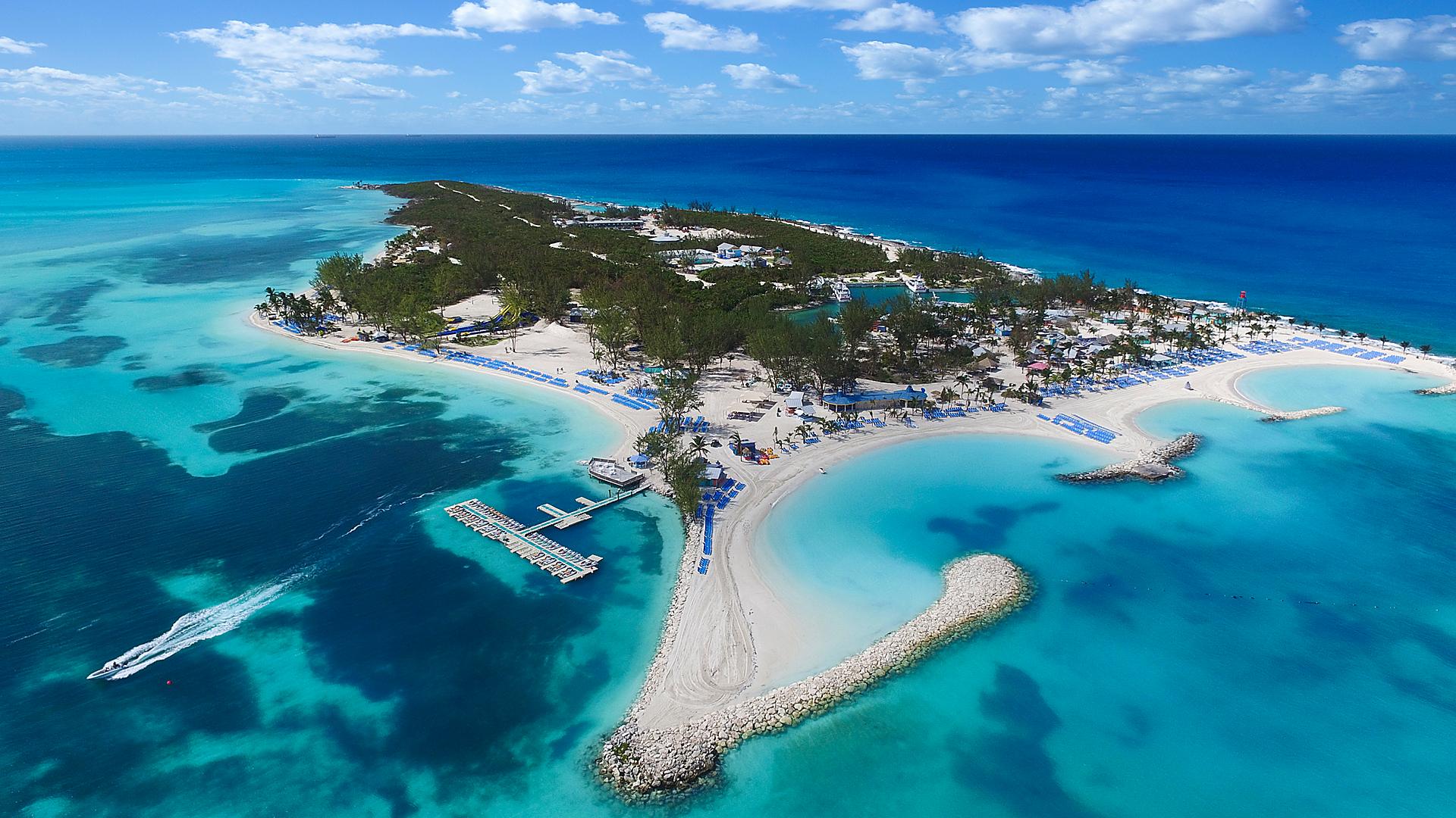 cococay bahamas aerial view island blue water