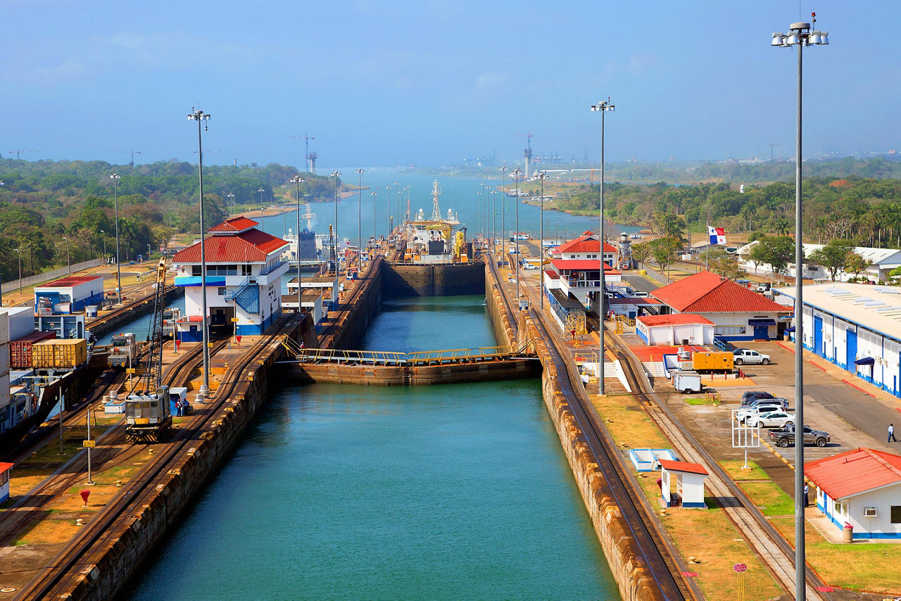 The second lock of the Panama canal from the Pacific ocean
