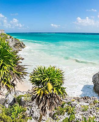 Panoramic view of the God of Wind Temple Ruins in Tulum close to Cozumel, Mexico
