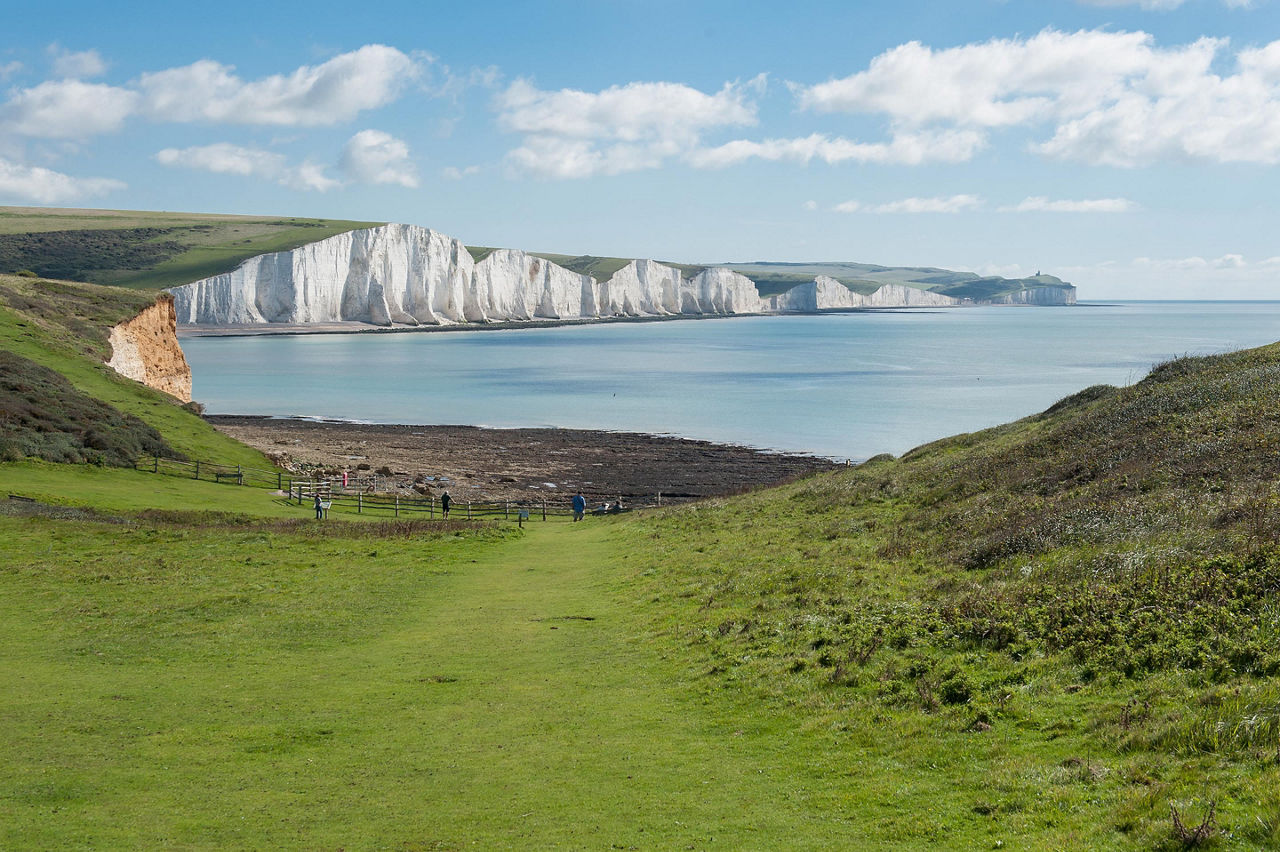 View of the white cliffs of Dover at the Seven Sisters National Park