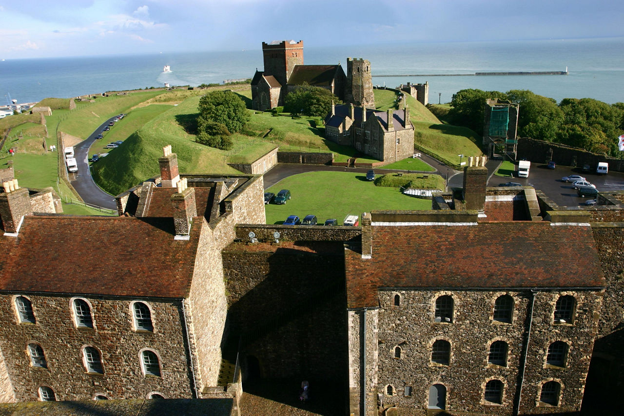 Aerial view of Dover Castle in Dover, England