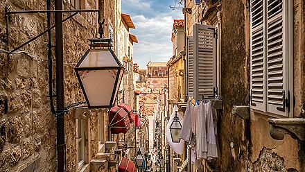 Famous narrow alley of old town Dubrovnik, Croatia