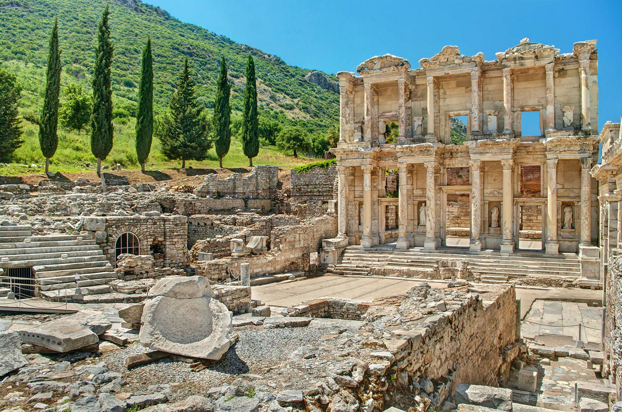 The ruins of the ancient Celsus Library in Ephesus, Turkey