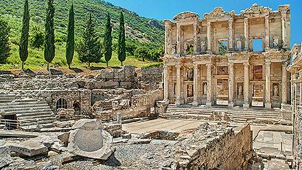 The ruins of the ancient Celsus Library in Ephesus, Turkey