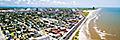 aerial view of Galveston Sea Wall and Beach. Galveston, Texas