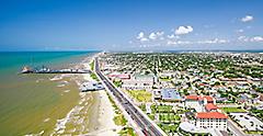Galveston Island along the seawall from the air