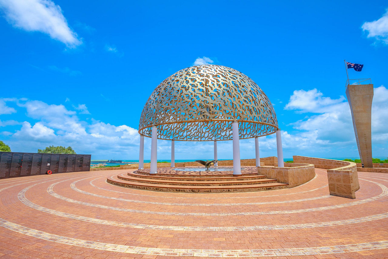 The dome of soul of the HMAS Sydney II Memorial in Geraldton, on hill in the middle of town, Western Australia