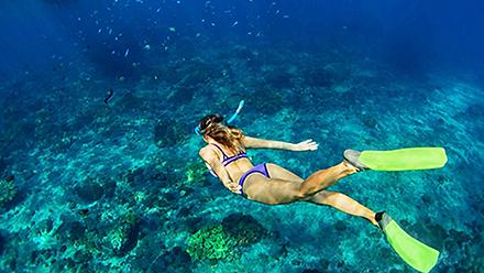 Bahamas Girl Snorkeling Underwater, Grand Bahama Island