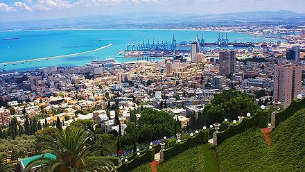 Haifa Israel city view from the Bahai gardens