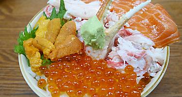 Kaisendon, seafood bowl of crab, tobiko caviar, tuna, and more, in Hakodate, Japan