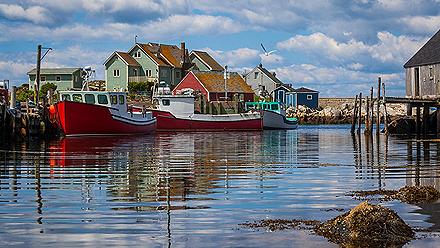 Boats docked at a harbor in Halifax, Nova Scotia