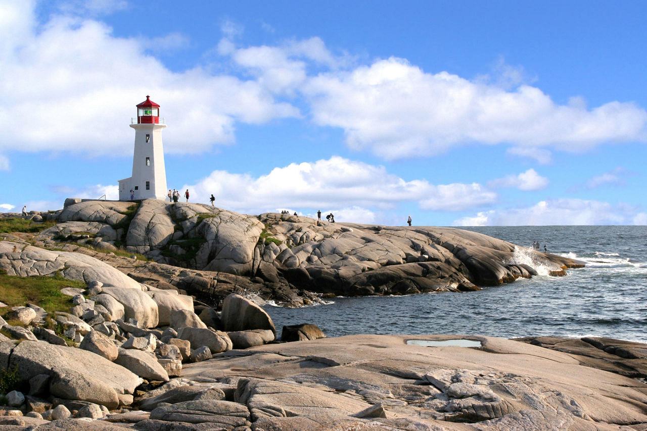 Peggy's Cove Lighthouse on a rocky coast