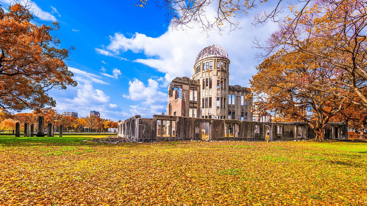 The Atomic Bomb Dome in autumn in Hiroshima, Japan