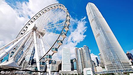 Ferris wheel and skyscrapers during the day in Hong Kong, China