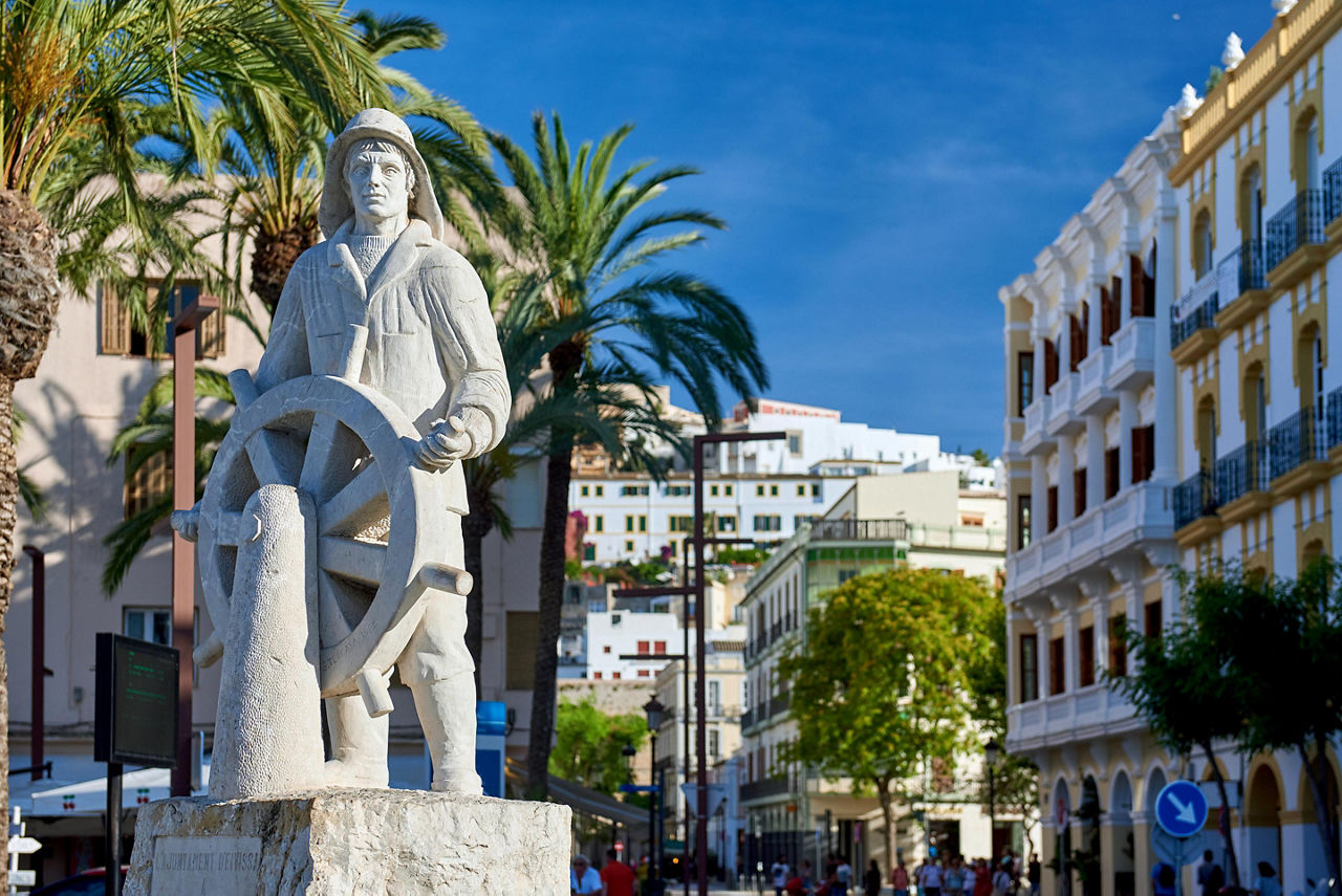 A statue of a sailor in Ibiza, Spain