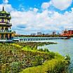 Kaohsiung's famous attraction of the Lotus Pond and Dragon Tower with intricate asian designs