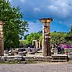 Multiple ruins of ancient Greek pillars in Olympia