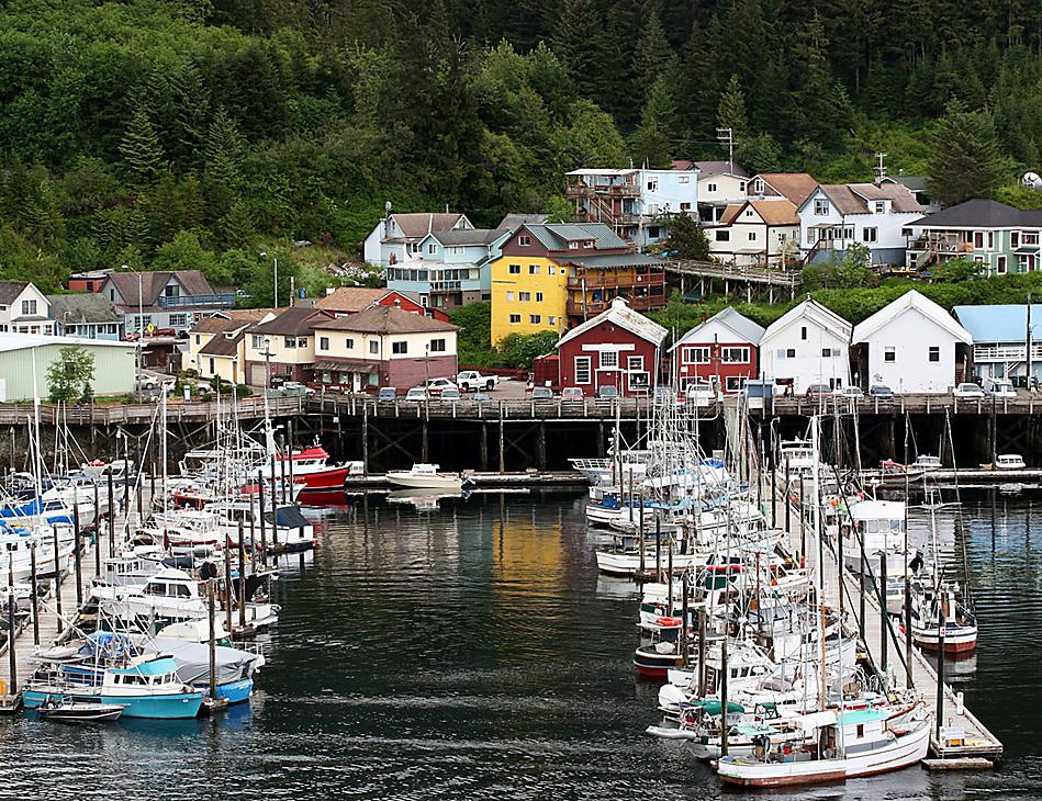Ketchikan, Alaska Boats Docked Cabins Town