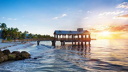 Sunset at Beach by Pier, Key West, Florida