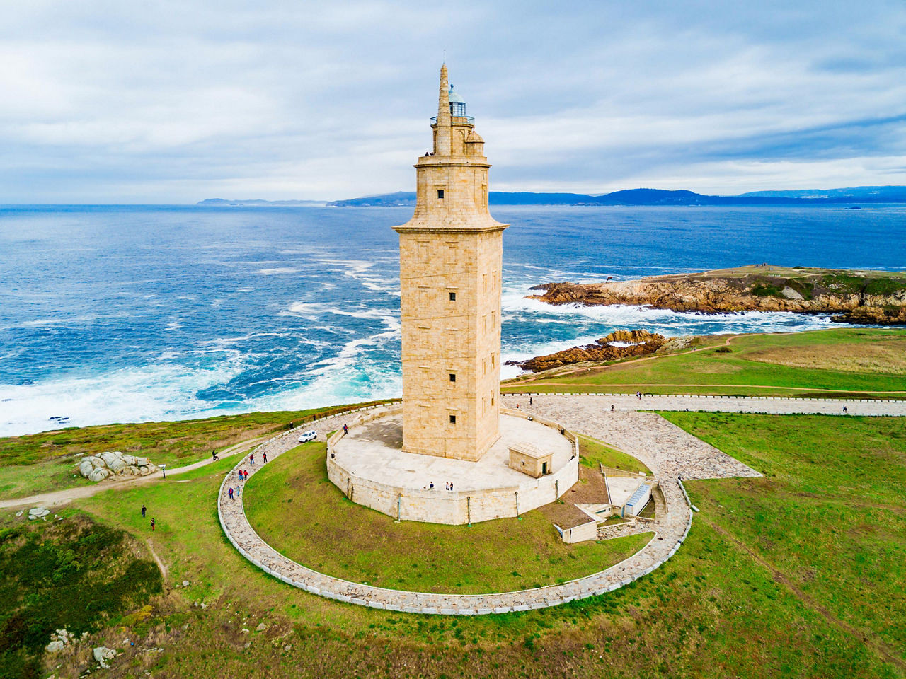 A close up view of the Tower of Hercules in La Coruna, Spain