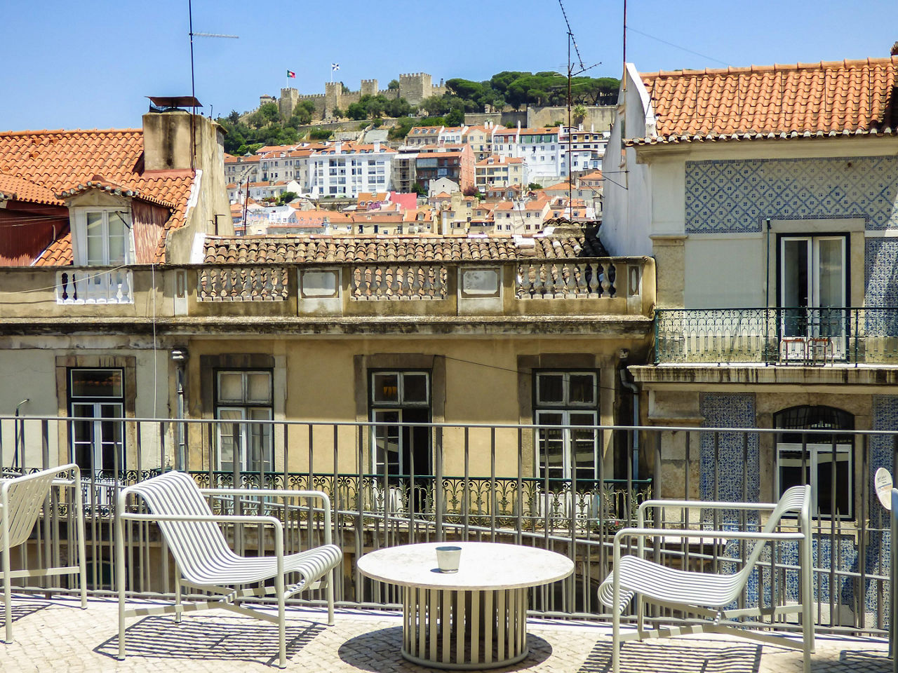 Tables on a terrace in Lisbon, Portugal