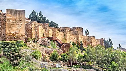 Exterior walls of the Alcazaba fortress in Malaga, Spain