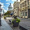 Early Summer morning on the old cobbled streets of Montreal, Quebec