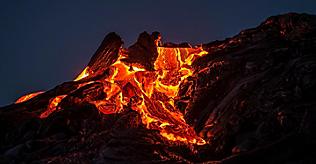 Lava sunrise on the southeast rift zone of Kilauea volcano in Mount Kilauea, Hawaii