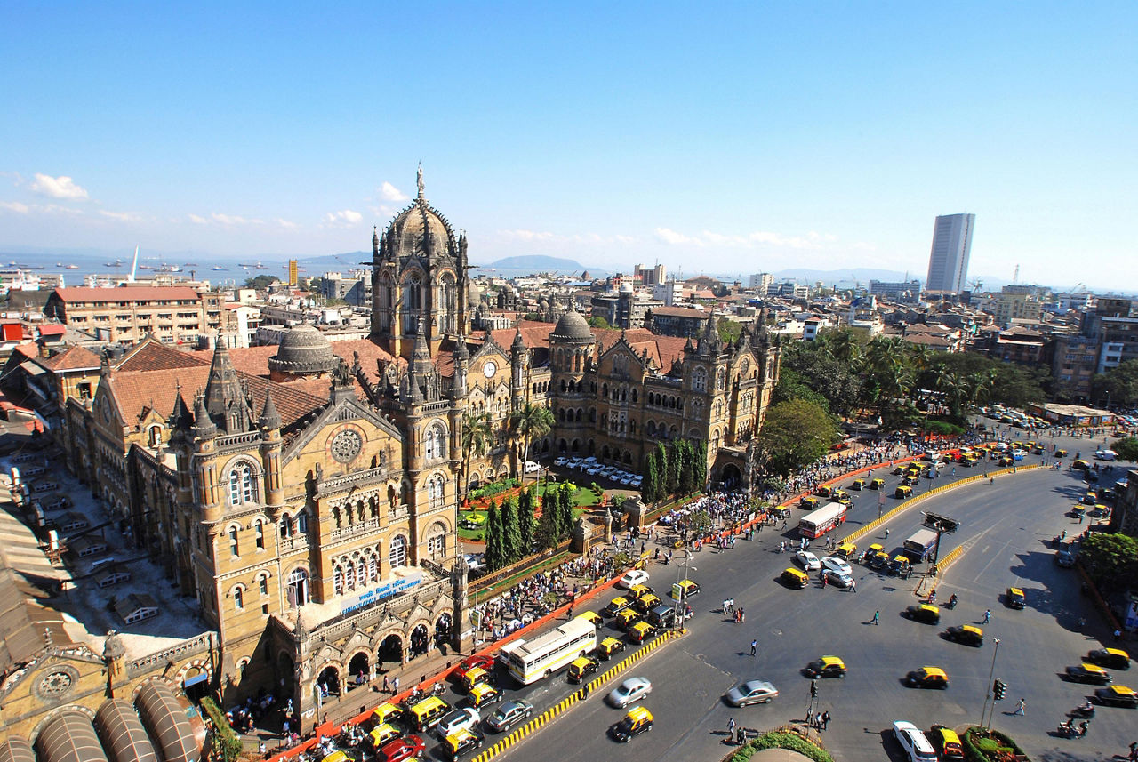 Chhatrapati Shivaji Terminus railway station in Mumbai, India, seen from above