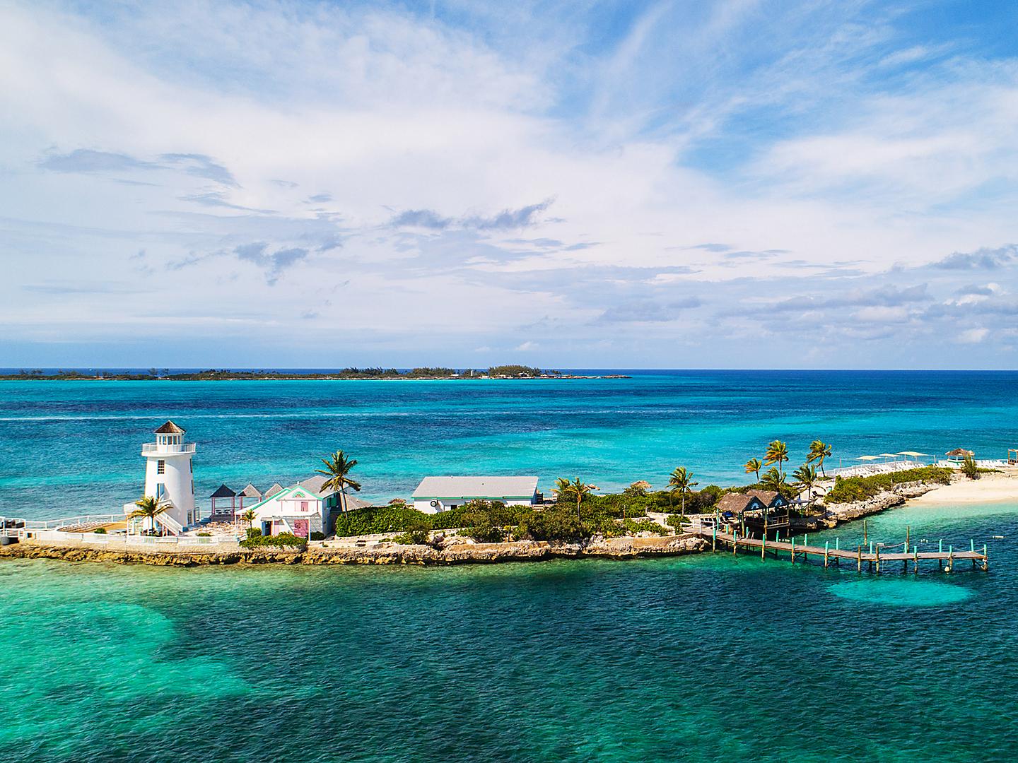 Aerial of the Pearl Island Lighthouse, Nassau, Bahamas