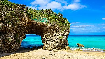 Arched rock at beach in Miyakojima, Okinawa