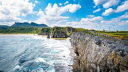 Rocky cliff at a beach in Okinawa, Japan